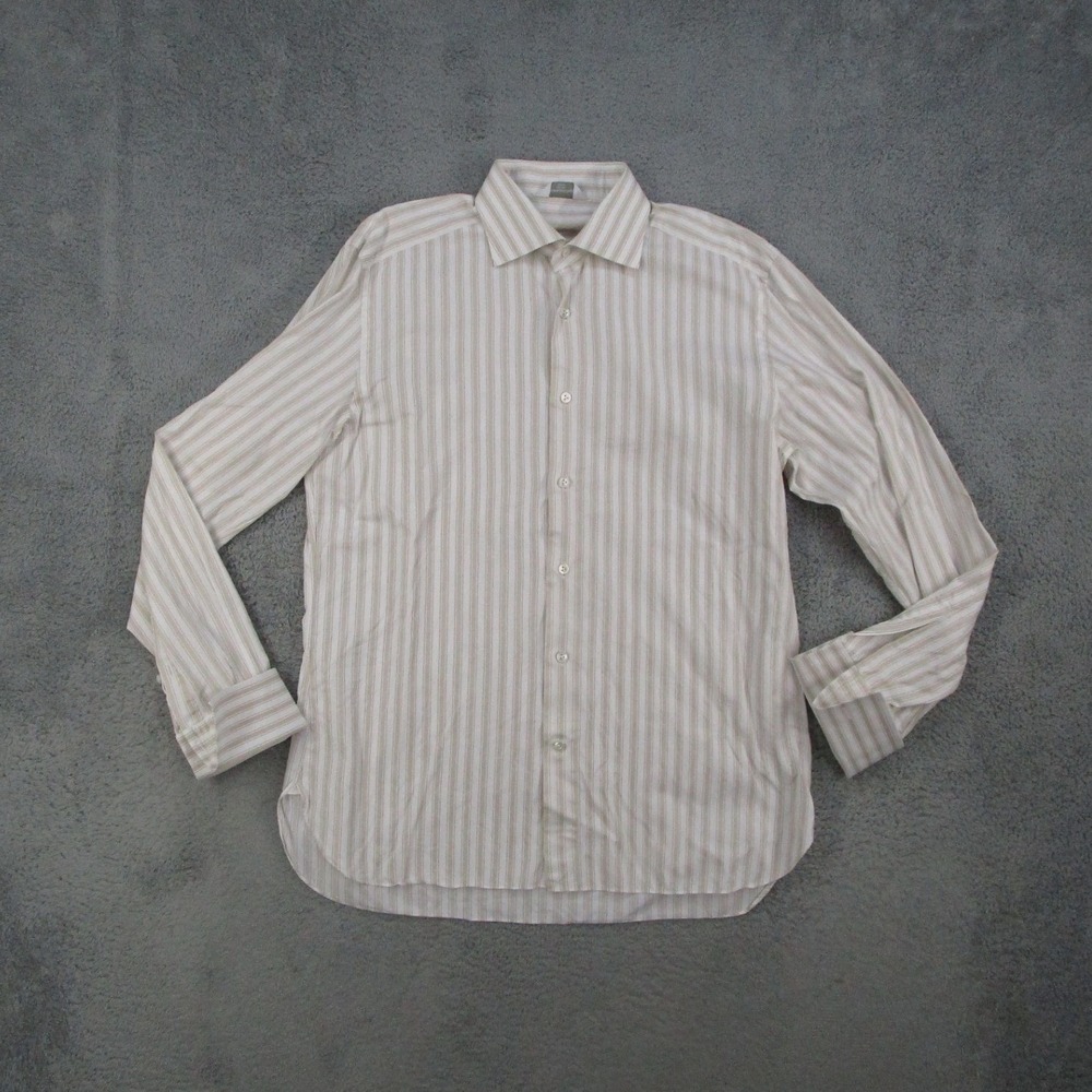 Ermenegildo Zegna Couture Mens Dress Shirt Tan Stripe 16.5 42 Swiss French Cuffs
